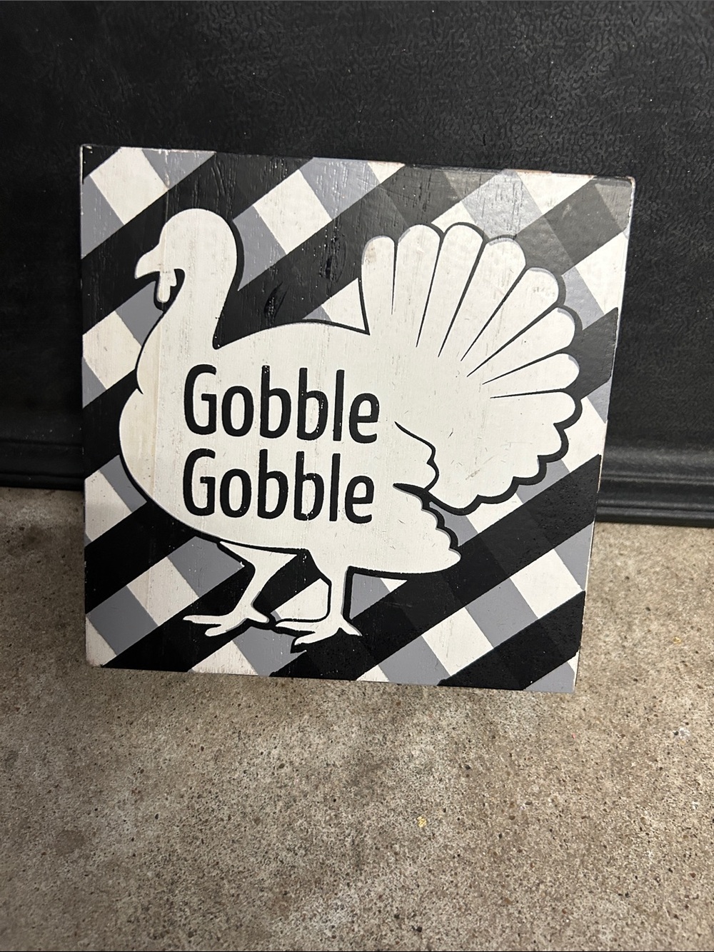 Gobble Gobble Turkey Plaque - Black & White Farmhouse Sign